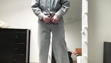 Jeans jumpsuit and high heels on sissy crossdresser slut - 9 image