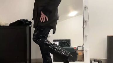 Satin jacket, sequins leggings and sequins crop top tranny - 1 image