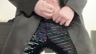 Satin jacket, sequins leggings and sequins crop top tranny