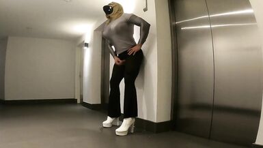 Muscle Glamazon Crazy Public Elevator Sissygasm - 10 image