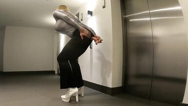 Muscle Glamazon Crazy Public Elevator Sissygasm - 2 image