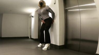 Muscle Glamazon Crazy Public Elevator Sissygasm - 5 image