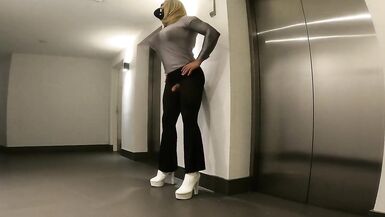 Muscle Glamazon Crazy Public Elevator Sissygasm - 7 image