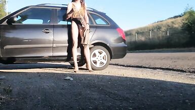 Risky striptease outdoors - 3 image