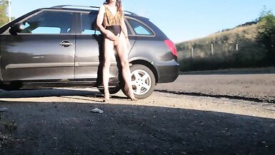 Risky striptease outdoors - 8 image