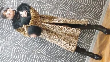 Sexy leopard coat on sexy girl with high heels boots - 2 image
