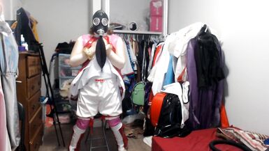 PVC Sissy Cosplay Amy Rose Gasmask Breathplay with Vibrator - 14 image