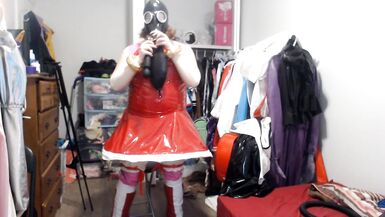 PVC Sissy Cosplay Amy Rose Gasmask Breathplay with Vibrator - 2 image