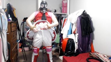 PVC Sissy Cosplay Amy Rose Gasmask Breathplay with Vibrator - 4 image