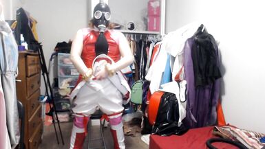 PVC Sissy Cosplay Amy Rose Gasmask Breathplay with Vibrator - 6 image