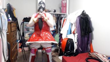 PVC Sissy Cosplay Amy Rose Gasmask Breathplay with Vibrator - 8 image