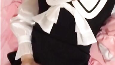 cute and teen ladyboy skoolgirl masturbating and cumming on pantyhose - 12 image