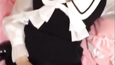 cute and teen ladyboy skoolgirl masturbating and cumming on pantyhose - 14 image