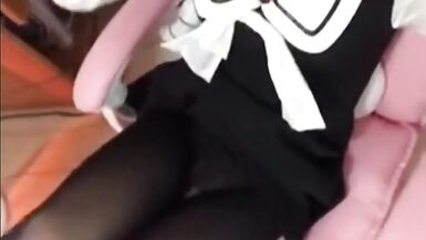 cute and teen ladyboy skoolgirl masturbating and cumming on pantyhose - 4 image