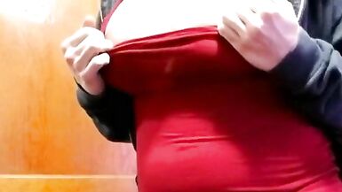 Transgirl with Big Fake Tits Fills Condom with Piss - 2 image