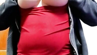 Transgirl with Big Fake Tits Fills Condom with Piss - 4 image