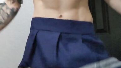 hung bouncing  sissy jumping in skirt in slow motions - 3 image