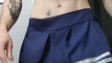 hung bouncing  sissy jumping in skirt in slow motions - 8 image