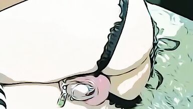 (Filtered) Sissy femboy plays with dildo and shows off ass - 3 image