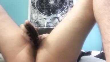 hairy goth FTM fucks pussy raw with hairbrush