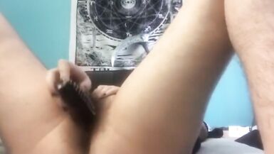 hairy goth FTM fucks pussy raw with hairbrush - 13 image