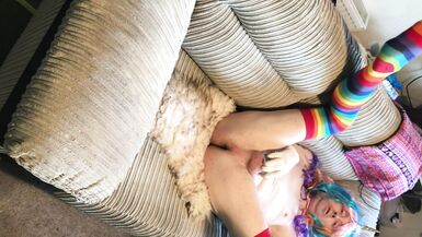 Horny trans unicorn humps the sofa and plays with her soft sissy clitty - 10 image