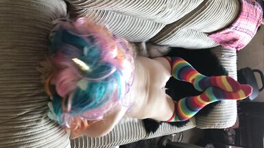 Horny trans unicorn humps the sofa and plays with her soft sissy clitty - 2 image