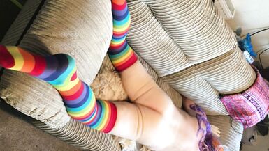 Horny trans unicorn humps the sofa and plays with her soft sissy clitty - 5 image