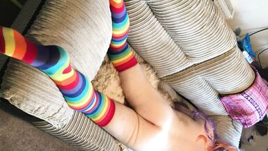 Horny trans unicorn humps the sofa and plays with her soft sissy clitty - 6 image