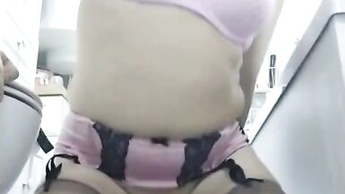 patty crossdresser pink lingerie and riping pantyhose - 10 image