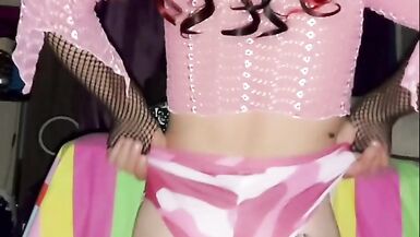 Playing in shorts and fishnet pantyhose - 8 image