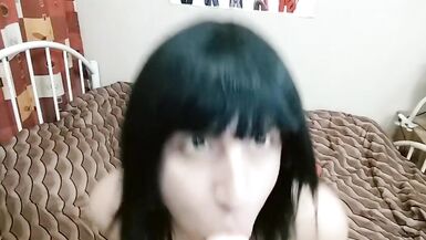 teen crossdresser sucking a dildo - 2 image