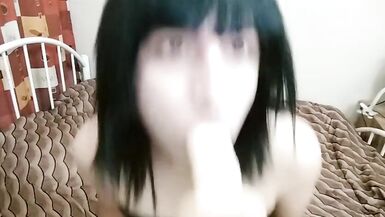 teen crossdresser sucking a dildo - 3 image