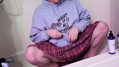 Chubby Trans Girl Pees in Bathtub - 1 image