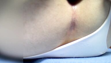 CD in white lace lingerie cums with a big anal plug inside - 14 image