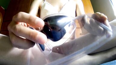 CD in white lace lingerie cums with a big anal plug inside - 9 image