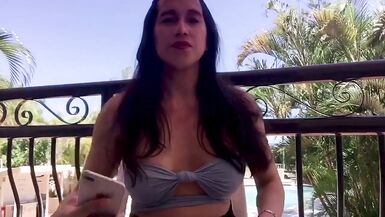 sexy shemale very naughty secretly show her cock in balcony and masturbate - 11 image