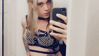 Gorgeous Shemale Fingering Herself in Chastity - 11 image