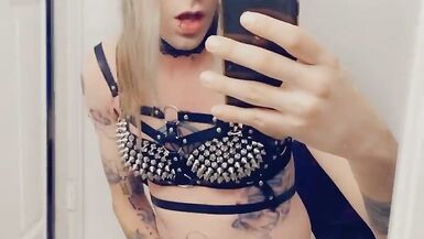 Gorgeous Shemale Fingering Herself in Chastity - 2 image