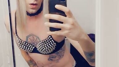 Gorgeous Shemale Fingering Herself in Chastity - 3 image