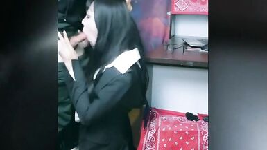 Ladyboy at the office with her worker asking stupid work favors