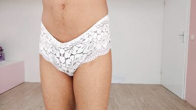 Femboy White lingerie try out - 6 image