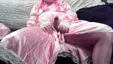 Pink Satin Sissy Slut Maid Listening To Sissy Audio - 15 image