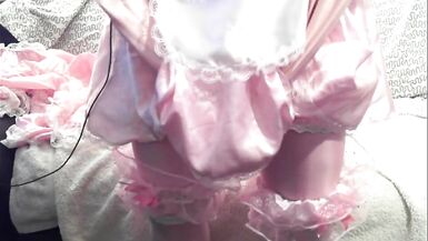 Pink Sissy Satin Slut Maid Listening To Sissy Audio Encouragement Like A Good Girl - 2 image