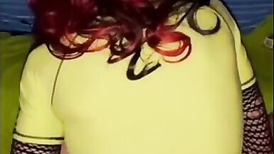 Yellow top dildo playing cumscene - 8 image