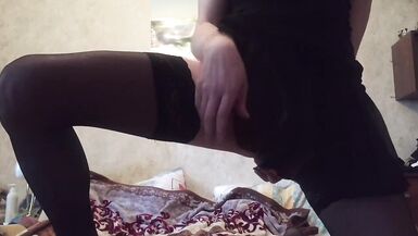 Sissy crossdresser fucks tight ass with huge BBC. Cum with no hand - 14 image