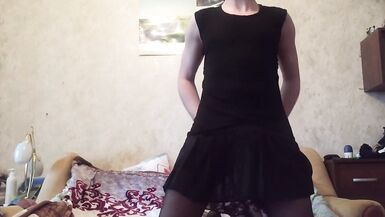 Sissy crossdresser fucks tight ass with huge BBC. Cum with no hand - 2 image