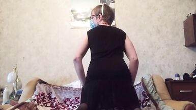 Sissy crossdresser fucks tight ass with huge BBC. Cum with no hand