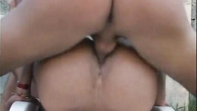 Two gay dudes and a tranny outdoors fucking each others ass holes - 14 image