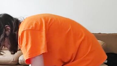 Thinn transgirl Theresa Si shows off her feet while she is training in panties to get big tights and ass POV - 4 image